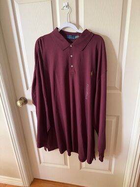 Polo Ralph Lauren Men's Maroon Long-Sleeve Polo Shirt Sz 4XLT.  NWOT